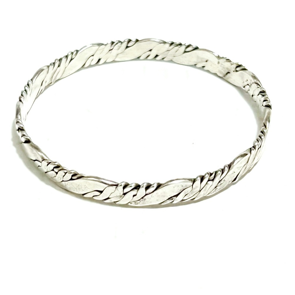 VINTAGE Taxco Mexico 925 Silver Rope Pattern Bangle Bracelet